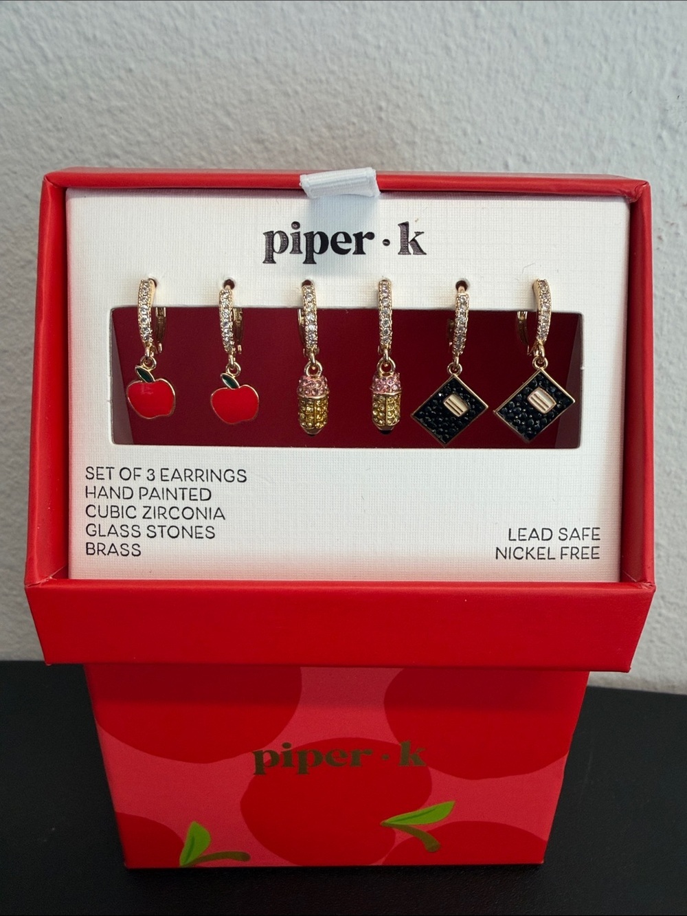 Piper K | Whimsical School-Themed Huggie Cubic Zirconia Earring Set 🍎